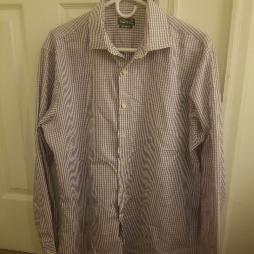 Kenneth Cole Reaction Plaid Button Up Red and Blue size 34-35 Neckline 16